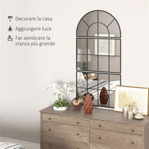 SPECCHIO DA PARETE AD ARCO STILE FINESTRA PER CAMERA DA LETTO E INGRESSO 76X43 CM NERO