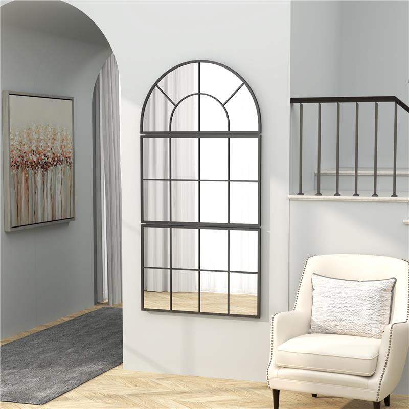 SPECCHIO DA PARETE AD ARCO STILE FINESTRA PER CAMERA DA LETTO E INGRESSO 76X43 CM NERO