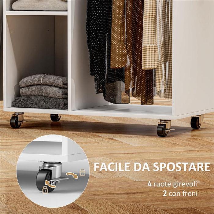 MOBILE ASSE DA STIRO CON RUOTE E PORTA FERRO BARRA PER ABITI CASSETTO E RIPIANI 125X43.5X112 CM BIANCO