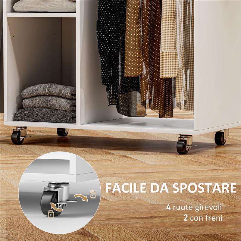 MOBILE ASSE DA STIRO CON RUOTE E PORTA FERRO BARRA PER ABITI CASSETTO E RIPIANI 125X43.5X112 CM BIANCO