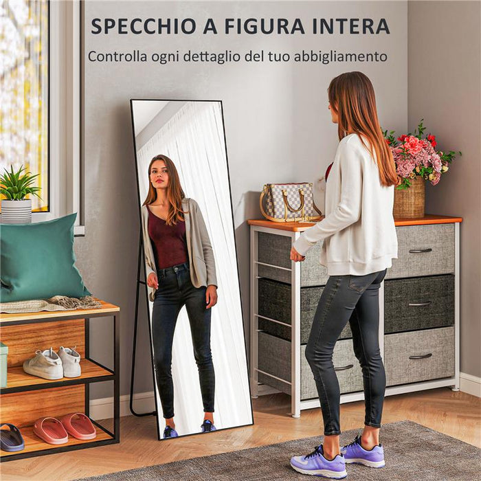 SPECCHIO DA TERRA MODERNO A FIGURA INTERA DESIGN AUTOPORTANTE O DA PARETE 40X150 CM NERO