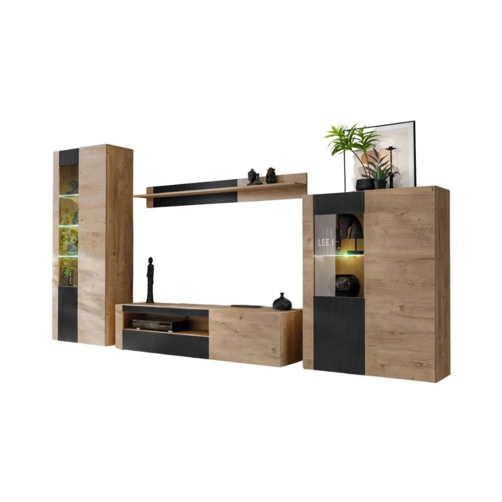 Set da salotto DOUM – Rovere chiaro e nero – L320 x H192 x P45 cm