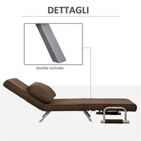 POLTRONA LETTO MODERNA 2 IN 1 CON SCHIENALE RECLINABILE SU 5 POSIZIONI E CUSCINO 65X69X80 CM MARRONE