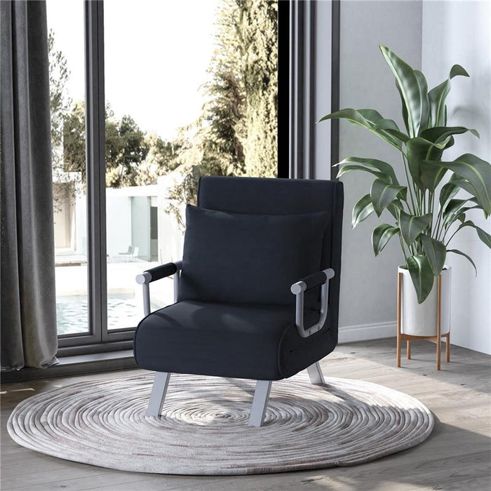 POLTRONA LETTO MODERNA 2 IN 1 CON SCHIENALE RECLINABILE SU 5 POSIZIONI E CUSCINO 65X69X80 CM NERO