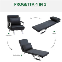 POLTRONA LETTO MODERNA 2 IN 1 CON SCHIENALE RECLINABILE SU 5 POSIZIONI E CUSCINO 65X69X80 CM NERO
