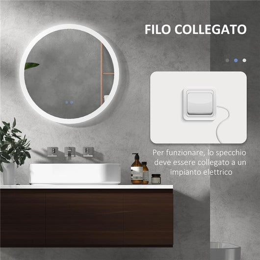 SPECCHIO BAGNO CON LUCI LED REGOLABILI CONTROLLO TOUCH E DESIGN ANTIAPPANNAMENTO Ø 60 CM