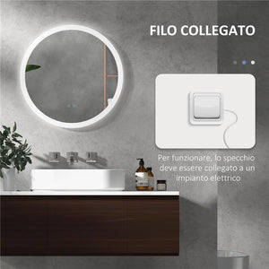 SPECCHIO BAGNO CON LUCI LED REGOLABILI CONTROLLO TOUCH E DESIGN ANTIAPPANNAMENTO Ø 60 CM