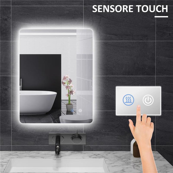 SPECCHIO BAGNO CON LUCI LED REGOLABILI INTERRUTTORI TOUCH E FUNZIONE ANTIAPPANNAMENTO 70X50 CM