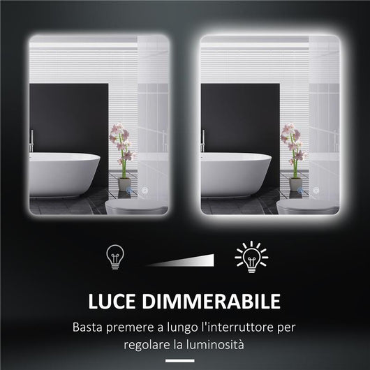 SPECCHIO BAGNO CON LUCI LED REGOLABILI INTERRUTTORI TOUCH E FUNZIONE ANTIAPPANNAMENTO 70X50 CM