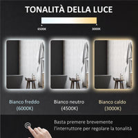 SPECCHIO BAGNO CON LUCI LED REGOLABILI INTERRUTTORI TOUCH E FUNZIONE ANTIAPPANNAMENTO 70X50 CM