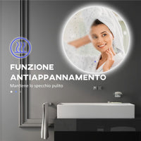 SPECCHIO BAGNO CON LUCI LED REGOLABILI INTERRUTTORI TOUCH E DESIGN ANTIAPPANNAMENTO Ø 70 CM
