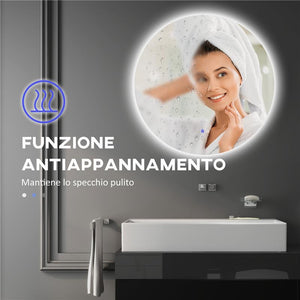SPECCHIO BAGNO CON LUCI LED REGOLABILI INTERRUTTORI TOUCH E DESIGN ANTIAPPANNAMENTO Ø 70 CM
