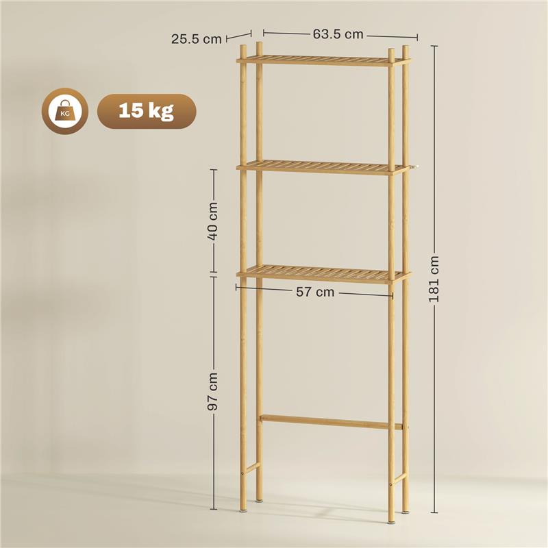 MOBILE SOPRA WC A 3 RIPIANI A DOGHE SALVASPAZIO IN BAMBÙ 63.5X25.5X181 CM COLOR LEGNO