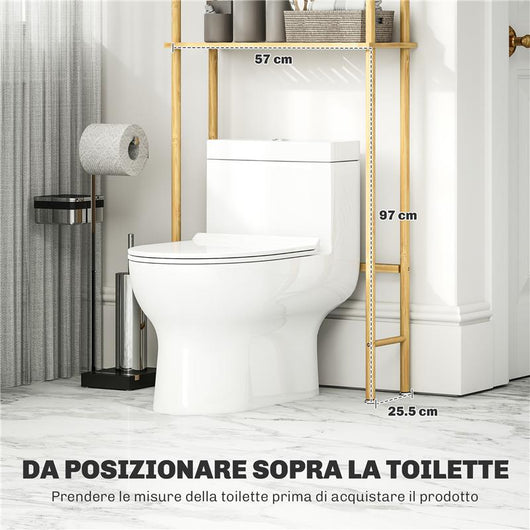 MOBILE SOPRA WC A 3 RIPIANI A DOGHE SALVASPAZIO IN BAMBÙ 63.5X25.5X181 CM COLOR LEGNO