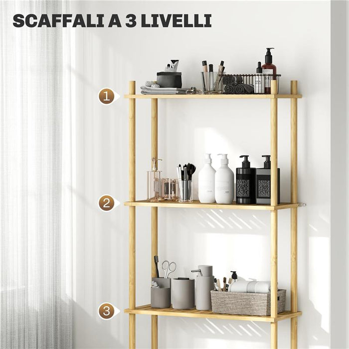 MOBILE SOPRA WC A 3 RIPIANI A DOGHE SALVASPAZIO IN BAMBÙ 63.5X25.5X181 CM COLOR LEGNO