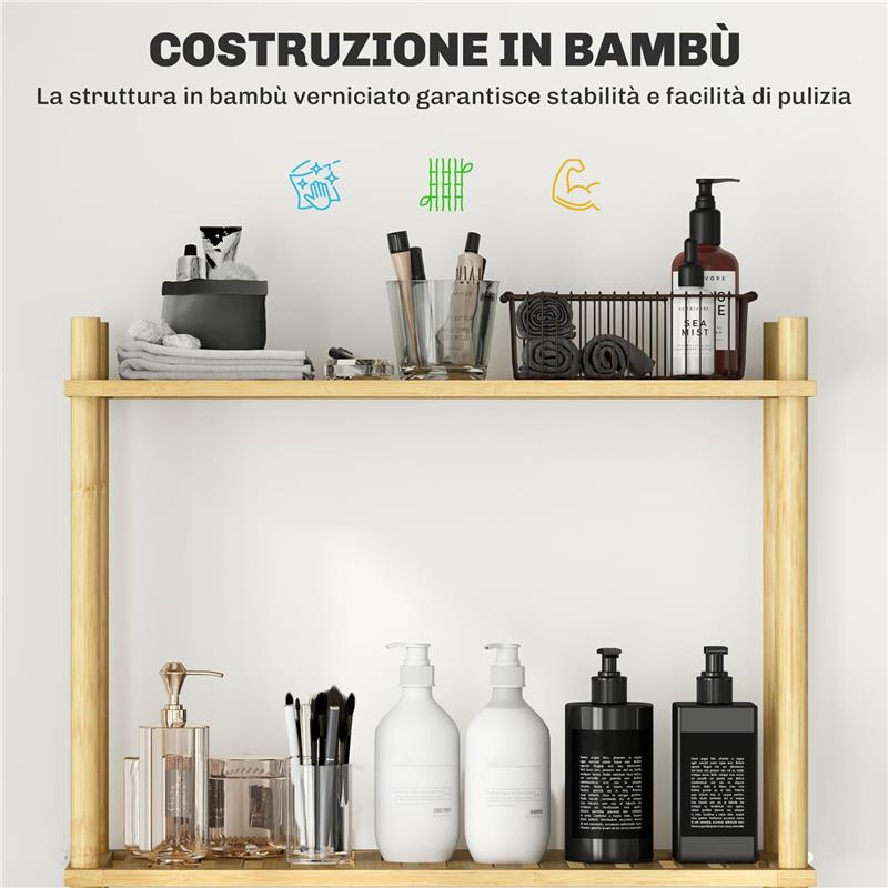 MOBILE SOPRA WC A 3 RIPIANI A DOGHE SALVASPAZIO IN BAMBÙ 63.5X25.5X181 CM COLOR LEGNO