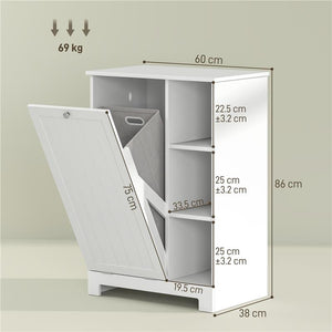 MOBILE BAGNO PORTABIANCHERIA CON CESTO RIMOVIBILE E RIPIANI REGOLABILI 60X38X86 CM BIANCO