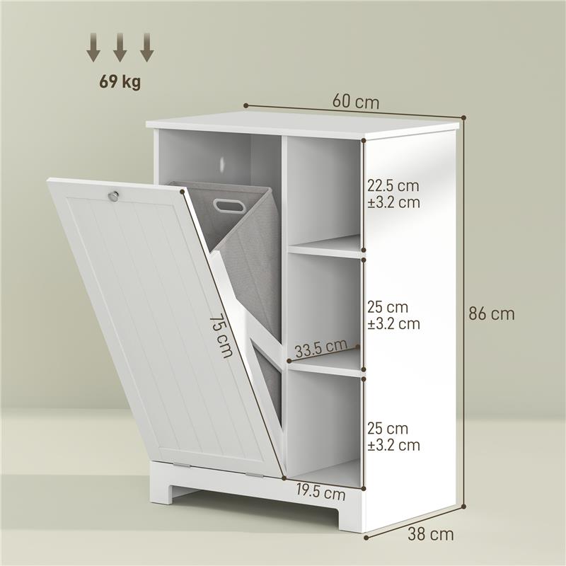 MOBILE BAGNO PORTABIANCHERIA CON CESTO RIMOVIBILE E RIPIANI REGOLABILI 60X38X86 CM BIANCO