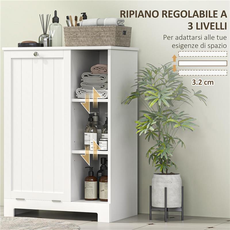 MOBILE BAGNO PORTABIANCHERIA CON CESTO RIMOVIBILE E RIPIANI REGOLABILI 60X38X86 CM BIANCO