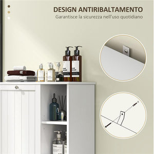 MOBILE BAGNO PORTABIANCHERIA CON CESTO RIMOVIBILE E RIPIANI REGOLABILI 60X38X86 CM BIANCO
