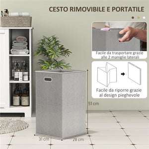 MOBILE BAGNO PORTABIANCHERIA CON CESTO RIMOVIBILE E RIPIANI REGOLABILI 60X38X86 CM BIANCO
