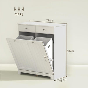 MOBILE BAGNO CON 2 CESTE PORTABIANCHERIA RIMOVIBILI 2 CASSETTI E 2 ANTE A RIBALTA 78X38X90 CM BIANCO