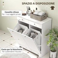 MOBILE BAGNO CON 2 CESTE PORTABIANCHERIA RIMOVIBILI 2 CASSETTI E 2 ANTE A RIBALTA 78X38X90 CM BIANCO