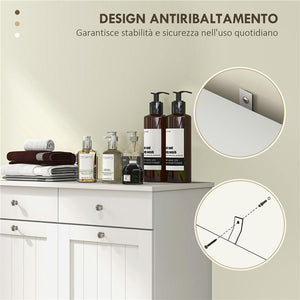 MOBILE BAGNO CON 2 CESTE PORTABIANCHERIA RIMOVIBILI 2 CASSETTI E 2 ANTE A RIBALTA 78X38X90 CM BIANCO