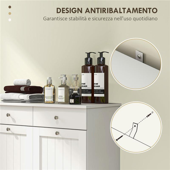 MOBILE BAGNO CON 2 CESTE PORTABIANCHERIA RIMOVIBILI 2 CASSETTI E 2 ANTE A RIBALTA 78X38X90 CM BIANCO