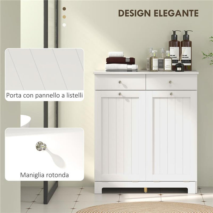 MOBILE BAGNO CON 2 CESTE PORTABIANCHERIA RIMOVIBILI 2 CASSETTI E 2 ANTE A RIBALTA 78X38X90 CM BIANCO