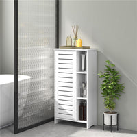 MOBILE BAGNO CON ARMADIETTO CHIUSO A 3 LIVELLI E 3 RIPIANI APERTI IN LEGNO BIANCO 48X24X96.5 CM