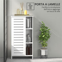 MOBILE BAGNO CON ARMADIETTO CHIUSO A 3 LIVELLI E 3 RIPIANI APERTI IN LEGNO BIANCO 48X24X96.5 CM