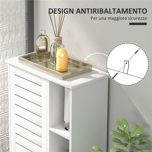 MOBILE BAGNO CON ARMADIETTO CHIUSO A 3 LIVELLI E 3 RIPIANI APERTI IN LEGNO BIANCO 48X24X96.5 CM