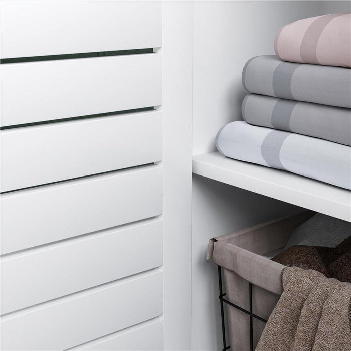 MOBILE BAGNO CON ARMADIETTO CHIUSO A 3 LIVELLI E 3 RIPIANI APERTI IN LEGNO BIANCO 48X24X96.5 CM