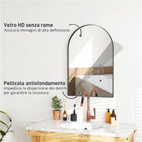 SPECCHIO DA BAGNO AD ARCO IN LEGA DI ALLUMINIO E VETRO 60X90 CM PER CAMERA E SOGGIORNO NERO
