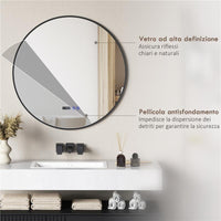 SPECCHIO BAGNO CON LUCE LED REGOLABILE ANTIAPPANNAMENTO E DISPLAY TEMPO E TEMPERATURA Ø 70 CM NERO