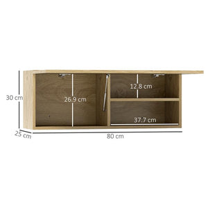 MOBILETTO BAGNO PENSILE CON ANTA A RIBALTA E RIPIANI 80X25X30 CM LEGNO NATURALE