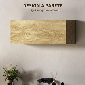 MOBILETTO BAGNO PENSILE CON ANTA A RIBALTA E RIPIANI 80X25X30 CM LEGNO NATURALE