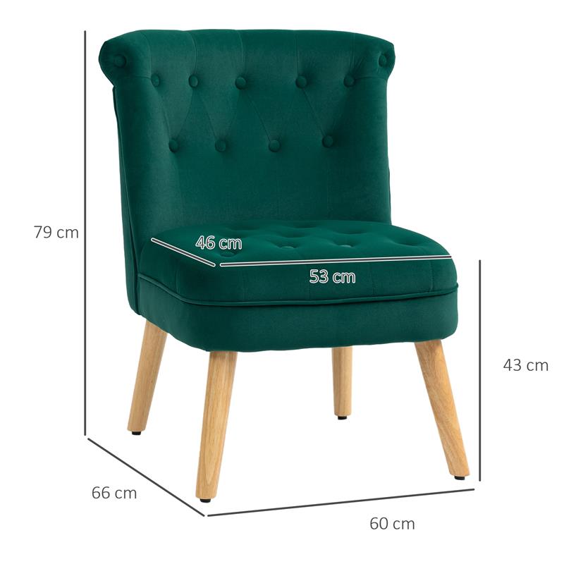 POLTRONA PER SALOTTO IN VELLUTO CON SEDUTA IMBOTTITA E TRAPUNTATA A BOTTONI 60X66X79 CM VERDE