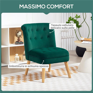 POLTRONA PER SALOTTO IN VELLUTO CON SEDUTA IMBOTTITA E TRAPUNTATA A BOTTONI 60X66X79 CM VERDE