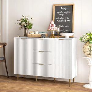 CREDENZA MODERNA CON 3 CASSETTI 2 ARMADIETTI E RIPIANI REGOLABILI LEGNO E METALLO BIANCO