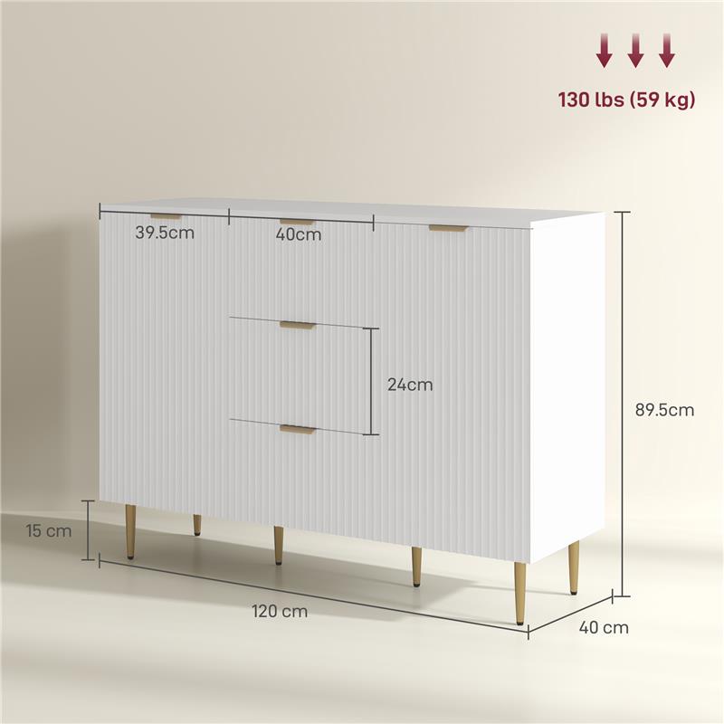 CREDENZA MODERNA CON 3 CASSETTI 2 ARMADIETTI E RIPIANI REGOLABILI LEGNO E METALLO BIANCO