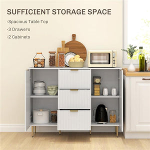 CREDENZA MODERNA CON 3 CASSETTI 2 ARMADIETTI E RIPIANI REGOLABILI LEGNO E METALLO BIANCO