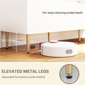 CREDENZA MODERNA CON 3 CASSETTI 2 ARMADIETTI E RIPIANI REGOLABILI LEGNO E METALLO BIANCO