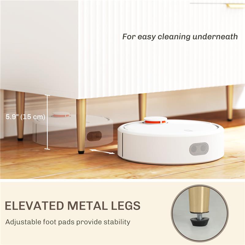 CREDENZA MODERNA CON 3 CASSETTI 2 ARMADIETTI E RIPIANI REGOLABILI LEGNO E METALLO BIANCO