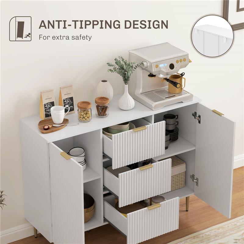 CREDENZA MODERNA CON 3 CASSETTI 2 ARMADIETTI E RIPIANI REGOLABILI LEGNO E METALLO BIANCO