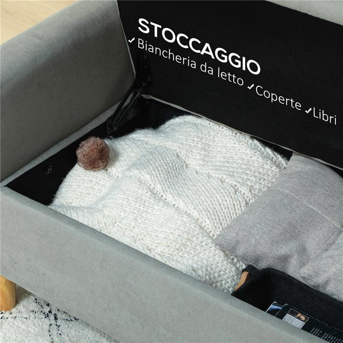 DIVANETTO 2 POSTI VELLUTATO CON VANO PORTAOGGETTI INFERIORE E CUSCINI 140X72X82 CM GRIGIO