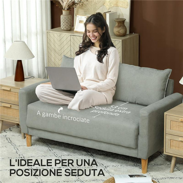 DIVANETTO 2 POSTI VELLUTATO CON VANO PORTAOGGETTI INFERIORE E CUSCINI 140X72X82 CM GRIGIO