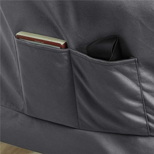 POLTRONA MODERNA CON POGGIAPIEDI E 2 TASCHE LATERALI IN TESSUTO EFFETTO VELLUTO E ACCIAIO 80X78X100 CM GRIGIO