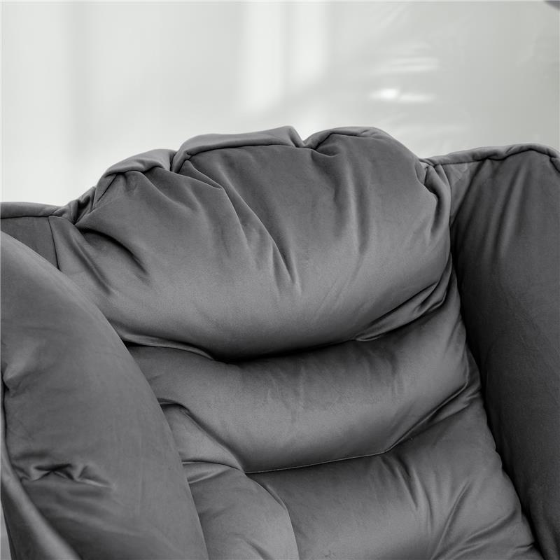 POLTRONA MODERNA CON POGGIAPIEDI E 2 TASCHE LATERALI IN TESSUTO EFFETTO VELLUTO E ACCIAIO 80X78X100 CM GRIGIO